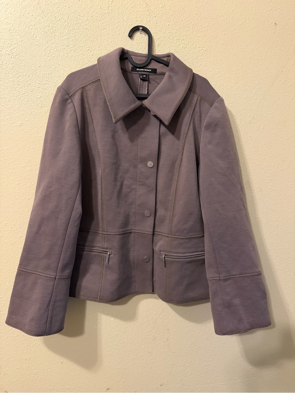 Ellen Tracy Dusty Lavender Snap-Front Blazer